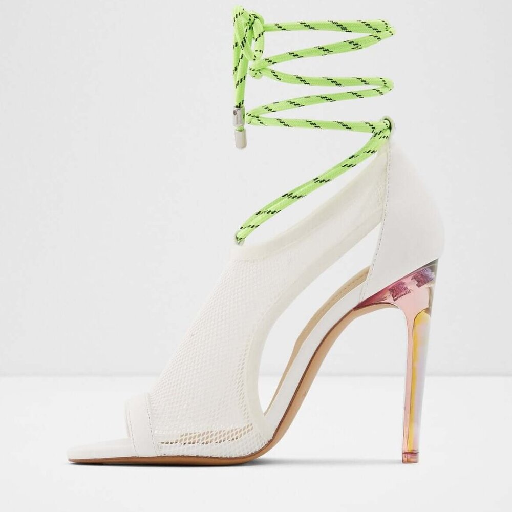 Aldo “Cardi” White Leather Mesh Lace-Up Heels Size 6 NWT